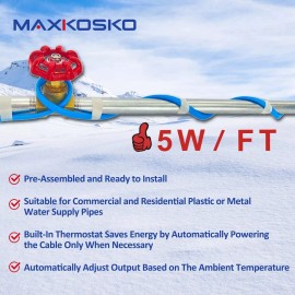MAXKOSKO 18Ft. Heating Tape for Water Pipes with Thermostat, Heat Trace for Pipe