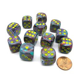DND Dice Set-Chessex D&D Dice-16mm Festive Mosaic and Yellow Plastic Polyhedral Dice Set-Dungeons and Dragons Dice Includes 12 Dice – D6