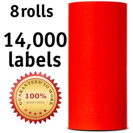 Jio The Monarch 1136 Price Gun - Fluorescent Red - 14,000 Labels - Pack with 8 Rolls - Ink Roller Included - Manufactured by