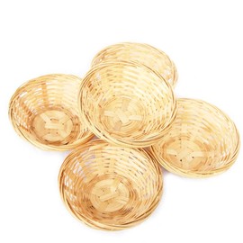 Lashuma Set of 5 Bamboo Baskets, Braided Decorative Basket, Round, 15 x 5 cm