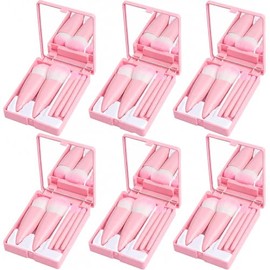 6 Kits de Brochas de Maquillaje para Regalo con Espejo, 30 Brochas, Rosa