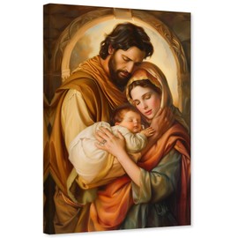 ARTZGX Holy Family Wall Art Catholic Canvas Jesus and Virgin Mary Picture Christian Painting Print for Living Room Decor Frame(Holy Family - B 16.00" x 24.00")