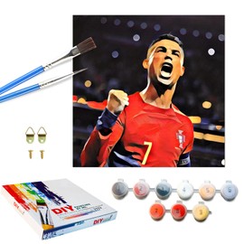 QDUODUO Football Paint by Numbers with Frame for Adults Beginners and Children from 6 Years, CR7 Football Paint by Numbers with Canvas Brushes Acrylic Pigment, 20 x 20 cm Small DIY Hand-Painted