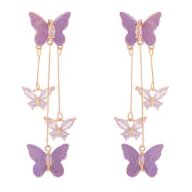Butterfly Tassel Earrings for Women Zircon Long Butterfly Dangle Earrings Wedding Jewelry Gifts for Women(purpul)