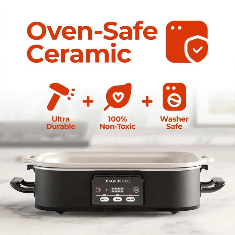 Magnifique 4 Quart Casserole Digital Slow Cooker, Premium Ceramic Bakeware