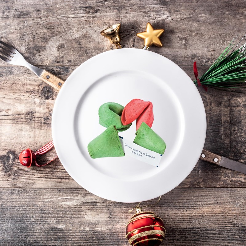 Christmas Fortune Cookies, Red Green, 100 Count, Individually Wrapped, Dairy-Free