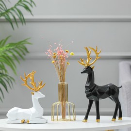 2 figuras de reno de Navidad, decoración de estilo nórdico europeo, estatua de ciervo, chimenea, ventana, escritorio, dormitorio, estante, adorno para decoración del hogar, sala de estar, oficina (negro, mediano)