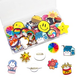 Cinco 40 Pieces Acrylic Needles for Decoration Loose Cartoon Pins Set Locking Pins Back Brooch Bar Pins for Backpack Bags Clothing Jackets