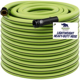 Rugged Rhino Heavy Duty Flexible Light Weight Garden Hose, 50ft x 5/8in, 4 Layer Leakproof Outdoor Gardening Tools, Watering Supplies, Powerful Water Pressure for Lawn, Flowers, Green Black