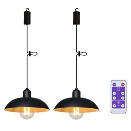 YIKEGE LICHT 2X Battery Operated Outdoor Chandelier for Gazebo Pendant Light Industrial Hanging Lamp with Remote Decorative Lights Indoor Lantern Powered by 4*AA Batteries for Porch Pavilion Camping