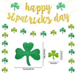 St Patricks Day Decorations,Happy St Patricks Day Banner With Spiral Hanging Decorations 9PCS,Shamrocks Irish Bunting For St Patricks Paddys Irish Day Party Decoration