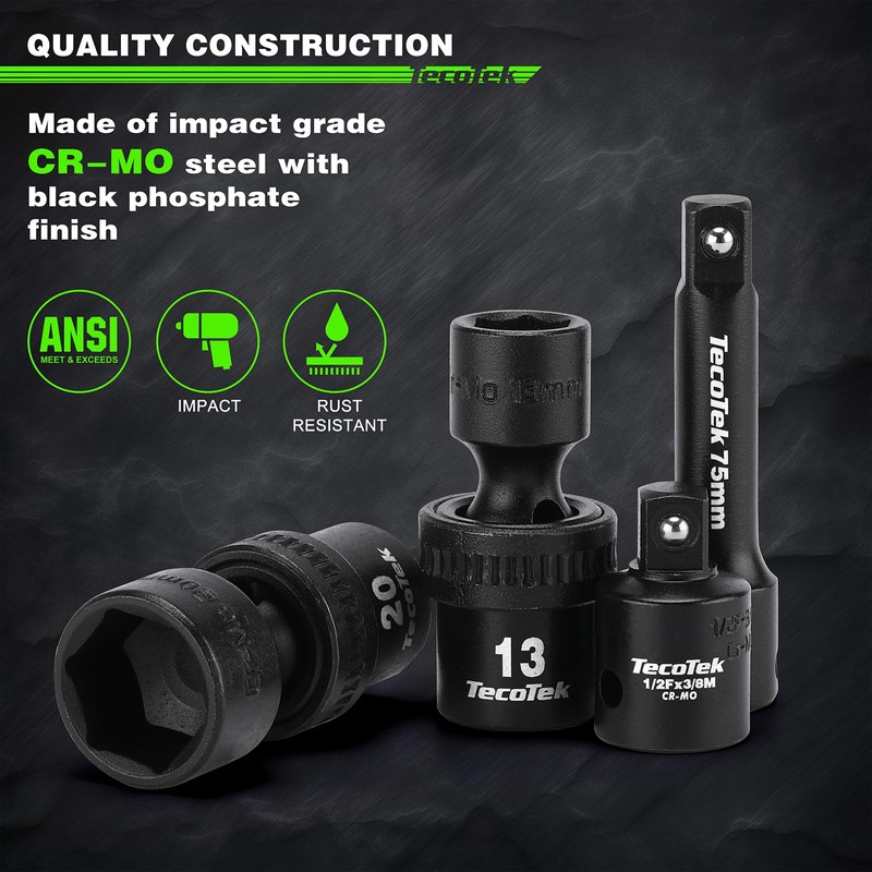 TecoTek 19 PCS 3/8" Drive Shallow Universal Impact Socket Set,