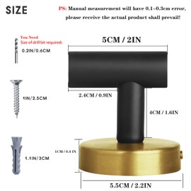 Homagic 4 Pack Robe Towel Hooks Coat Hook Bathroom Black Gold Wall Hook Stainless Steel Heavy Duty Door Hanger Towel Robe Clothes Cabinet Closet Sponges Hook for Bathroom Bedroom Kitchen Hotel Pool