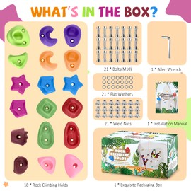TOPNEW 18PCS Rock Climbing Holds for Kids, Rock Wall Climbing Holds with Hardware - Climbing Rocks for Indoor Outdoor Playground Climbing Wall