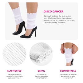 Ladies White Leg Warmers - 80s Fancy Dress Accessory - 1980s Pop Star Dancer Icon Neon Rave Dance Roller Disco