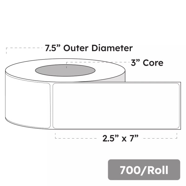Buffalo Label 2.5" x 7" x 700 Labels, White Gloss
