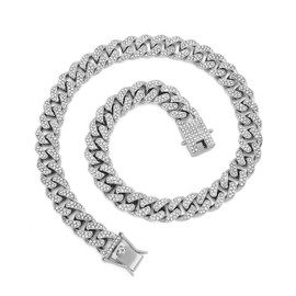 HIPBLING Cuban Link Chain Diamond Miami Cuban Necklace 13mm Silver Iced Out Chain for Men Women 18 inch Necklacs Bling Rapper Hip Hop Jewelry