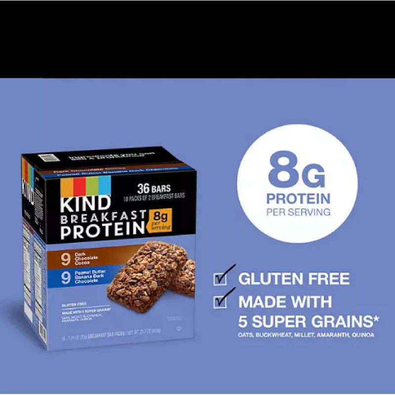 KIND Breakfast Protein Bars, Variety Pack, 18 pk.