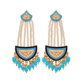 Crunchy Fashion Bollywood Traditional Indian Wedding Gold-Plated White & Blue Pearl Pasa Earrings for women