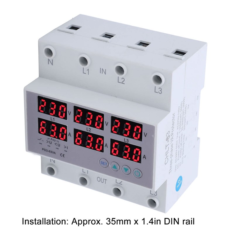 Luqeeg Digital Energy Meter, 3 Phase DIN Rail Voltmeter Ammeter,