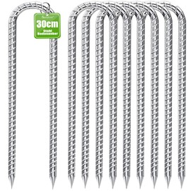 Sensylectra Ground Anchor Pegs 30 cm, Galvanised Steel Ground Anchor, Trampoline, Stable Tent Pegs, Ground Pegs, Camping Tent Pegs for Tents, Camping, Fence (U, Pack of 6)
