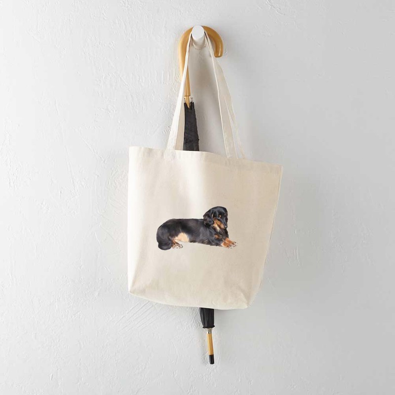 CafePress Black Long Hair Dachshund Tote Bag Reusable Natural Beige