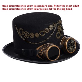COSDREAMER Steampunk Top Hats Goggle Gear Hat for Men and Women Size Large Black (58 cm, Black 2)