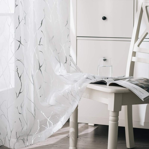 Kotile White Sheer Curtains 84 Inches Long - Printed Classy