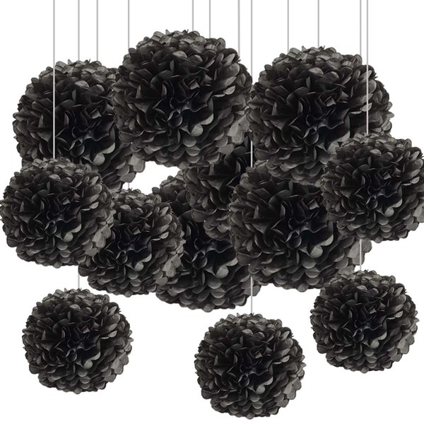 CC wonderland zone Pack of 12 Black Tissue Paper Pompoms,