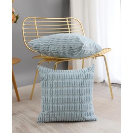 BRMM MIA Set of 2 Decorative Throw Pillow Covers Quilting Velvet Cushion Covers Pillowcase Square Cushion Covers for Living Room Sofa 45cm x 45cm (Baby Blue)