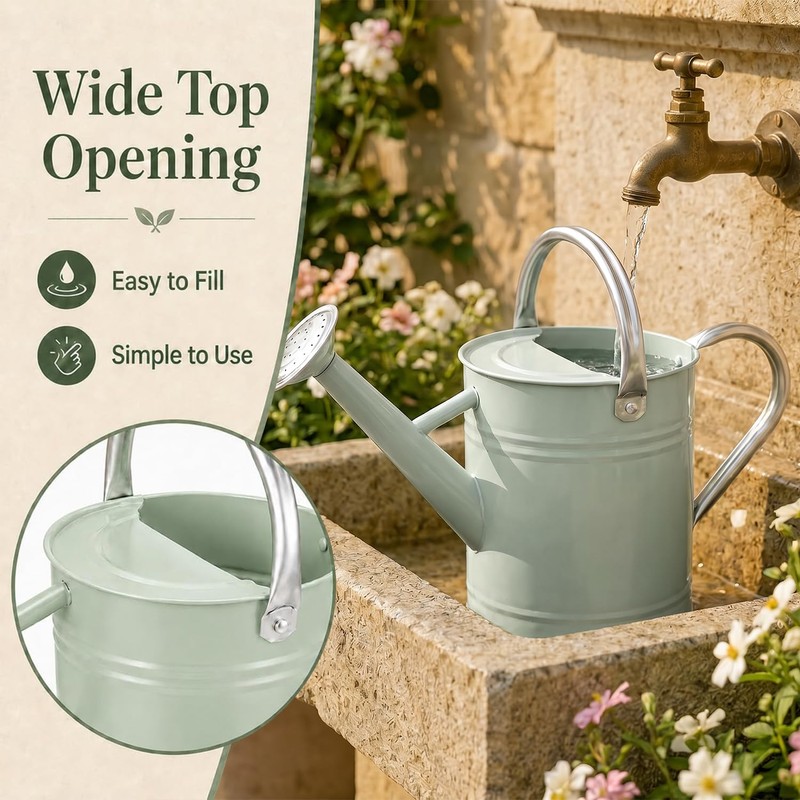 1 Gallon Metal Watering Can for Indoor Outdoor Plants, Cream