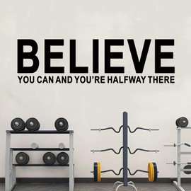 Inspirational Quotes Wall Stickers for Office: Motivational Gym School Classroom Garage Bedroom Vinyl Art Wall Decals - Believe You Can and You're Halfway There 25" X 7"