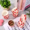 JarThenaAMCS 100Pcs Strawberry Baking Cups Pink Red Strawberry Flower Cupcake