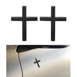 2PCS 3D Cross Stickers,Car Accessories Decals for Vehicles,Self Adhesive Cross Metal Car Emblem,2.5"×1.8" Cross Jesus Automotive Decal,Suitable for Trunk Tailgate Side Decoration (Black)