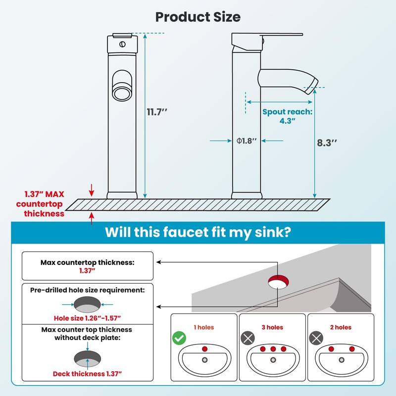 gotonovo Vessel Sink Faucet Modern Bathroom Faucet 1 Hole Deck