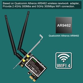 LinksTek Wireless N 600Mbps (2.4GHz 300Mbps and 5GHz 300Mbps) PCIE WiFi Adapter, PCIE WiFi Card, QUALCOMM Atheros AR946X Wireless Network Adapter for Windows 10 8.1 8 7 XP Desktop PCs (PCIE-N600)