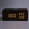 Wooden Digital Alarm Clock Yellow LED Display Adjustable Dimmer Weekday