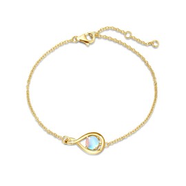 FANCIME Moonstone Bracelet June Birthstone 925 Sterling Silver Gold Plated Infinity Link Bracelet Fine Jewelry Christmas Anniversary Birthday Gifts for Mom Women, Chain Length 6.7+1.2"