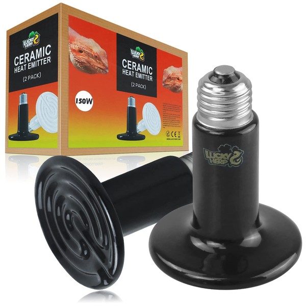 LUCKY HERP 150W Ceramic Heat Emitter, Reptile Heat Bulbs, Yellow