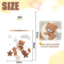 Mobile Baby Wind Chimes, Baby Mobile Sleeping Bear, Baby Mobiles with Wooden Ring and Cute Animals, Wooden Mobile Baby Wind Chime, Bear Mobile Bed Bell, Gift for Baby Girls or Boys