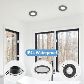 Doughelec Set of 4 Recessed Spotlights GU10 Frame IP44 Aluminium Black Bathroom Mounting Frame Spot Recessed Spotlights Round Flat 68 mm Hole Diameter Including GU10 Socket for LED Waterproof Recessed
