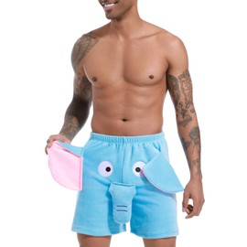 Landofgenie Men's Cartoon Elephant Shorts Cute Animal Anime Summer Shorts Big Nose and Ears Blue