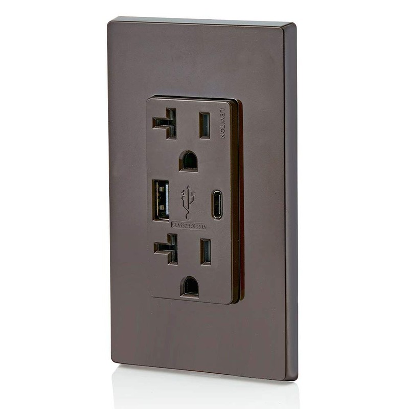 Leviton T5833-B 20-Amp Type A & Type-C USB Charger/Tamper Resistant