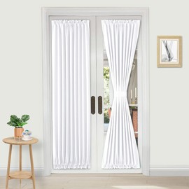 DWCN French Door Curtains – Rod Pocket Thermal Blackout Curtain for Doors with Glass Window, Kitchen and Patio Doors for Privacy, 36 X 72 Inches Long, 1 Curtain Panel with Tieback,Pure White