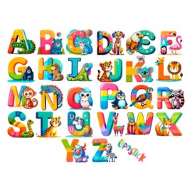 Animal Alphabet Wall Decals by Lipastick - ABC Educational Wall Stickers for Kids - Peel and Stick Letters for Boys and Girls Bedroom, Baby Room, Nursery Decor - Removable Wall Art
