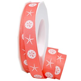 Morex Ribbon Coastal Celebrations - Starfish and Sand Dollar Ribbon, 5/8 inch by 20 Yards, Coral