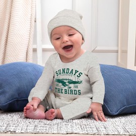 Blithestars Infant Baby Boy Football Outfits Football Fans Lover Jumpsuit Romper Game Day Bodysuit Onesie Hat 2Pcs Set(Grey-A,9-12Months)