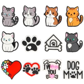 mortd 12Pcs Cat Dog Silicone Focal Beads Bulk, Silicone Beads for Beadable Pen Keychain, DIY Pen Beads Cat Dog Making Silicone Beads for Kids School Supplies Pens Decor