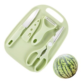 Mini Travel Cutting Board Set, 4 Pcs Portable Mini Camping Plastic Cutting Board & Knife, Fruits & Vegetable Peeler Scissors (Green)