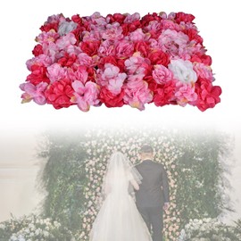 6PCS Artificial Rose Flower Panels Silk Floral Panel Velvet Hydrangea Wall Panel Backdrop Decor Flower Mat for Wedding Banquet Bridal Party Baby Shower, 23.62 X 15.75 in